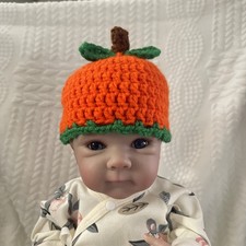 Handmade Crochet Baby Pumpkin Beanie Halloween Costume Hat 0-3 months