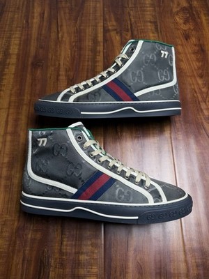 Gucci Tennis 1977 Web GG Monogram Mens Grey White Beige Sneakers - Size 7G 7.5US