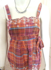 TOPSHOP ORANGE MIX CHECK SUNTOP SIZE 8 RRP £55 NEW