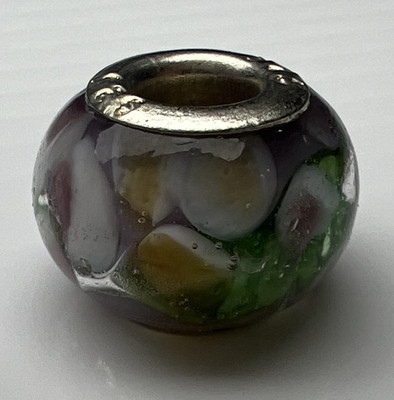 925 Sterling Silver Slide Bubble Bead Murano Glass Purple White Blue Flowers