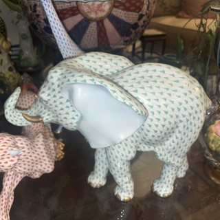 Herend Green Fishnet Porcelain Elephant Figurine with 24k Gold Accents