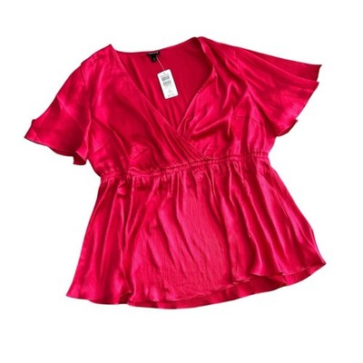 NWT Torrid Lily Babydoll Shiny Gauze Crinkle Surplice Top | Magenta | 2 (2X)