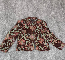 M.D.L. PetiteNY Vintage Tapestry Blazer Floral Print Black Zip Jacket Size PXL