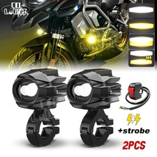 2x 12V LED Motorcycle Motorbike Fog Spot Lights Headlight Driving Lamp W/Switch
