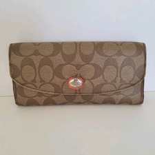 Cartera Coach Roja Marrón Sobre Tarjeta Billete Logo Granulado Cruzado Grande Dañado Justo