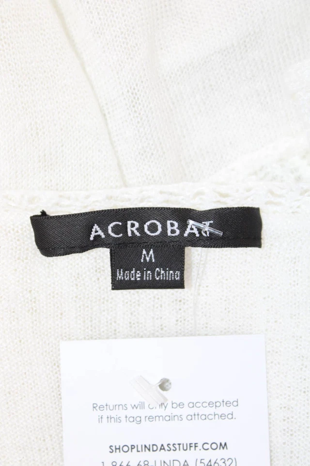 Suéter Pullover Acrobat Unisex Blanco 100% Lino Manga Larga Clásico Talla M Foto 4 de 4