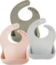 Adjustable Silicone Bibs for Babies - 3 Pack in Trendy Colors for 10-72