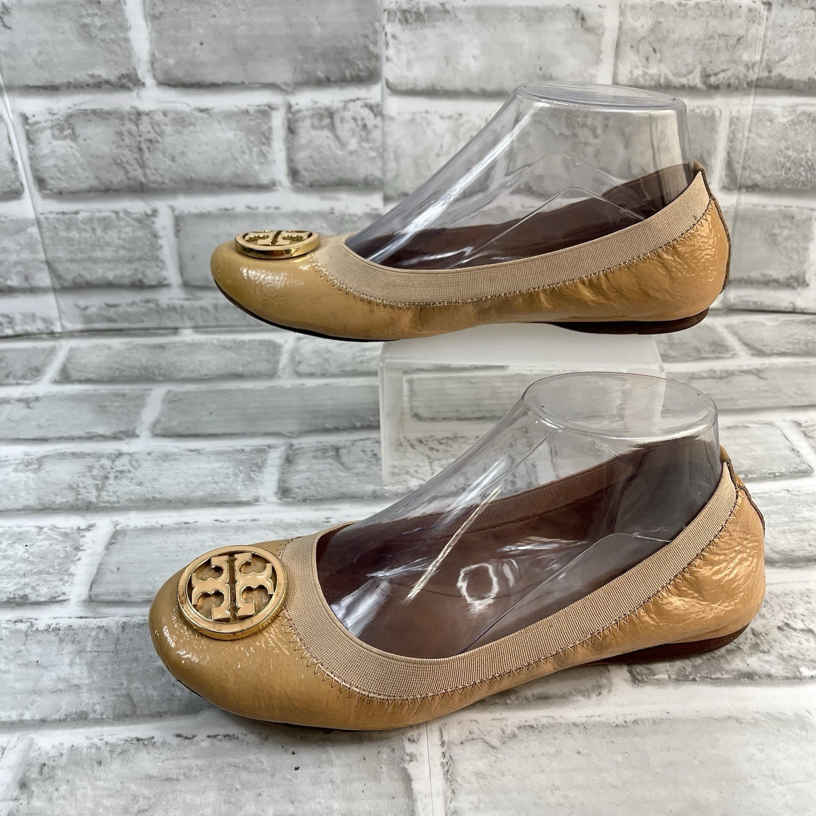 Tory Burch Caroline Women's Size 7 M Tan Patent Leather Ballet Flats Shoes thumbnail 3