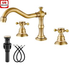 Deck Mounted 8 inch Bathroom Faucet Widespread 3 Hole W/ Pop Up Drain Assembly
