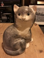 Vintage Babbacombe Pottery Cat Hand painted Grey And White 19cms High Vgc 