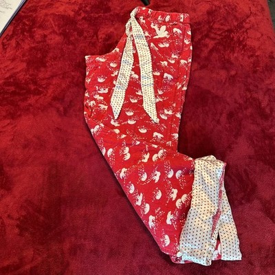 Aerie Red Polar Bear Pajama Pants Polka Dot Trim Wide Leg Holiday Sleepwear