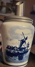 Traditional Dutch Delft Blauw Blue Sugar Dispenser Holder hp Holland Windmill