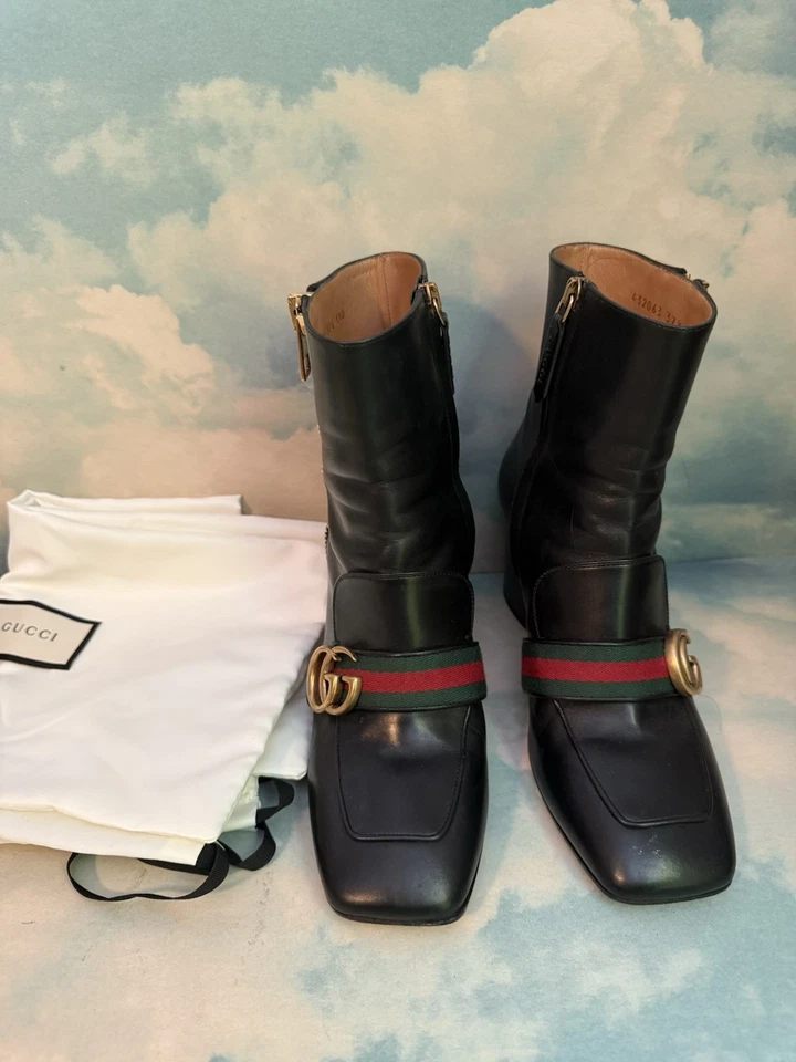 Gucci GG Marmont Women Monogram Black Leather Ankle Boots EU 37.5 US 7.5 - Image 2 of 4