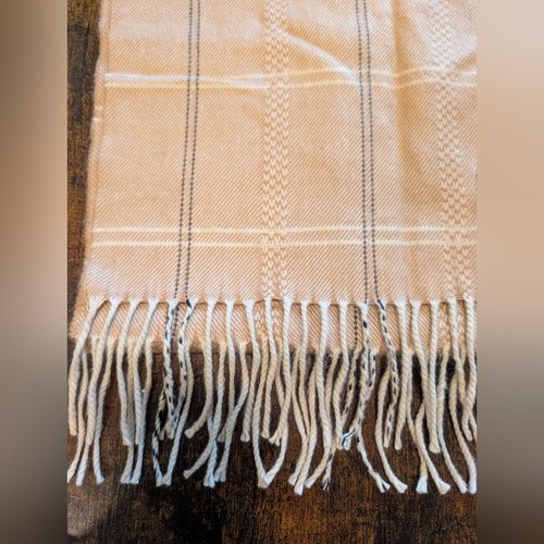 Caramel Tan 100% Scottish Cashmere Wool Plaid Women's Scarf - Picture 7 of 9