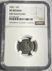 1842 SEATED LIBERTY DIME GRADED NGC AG DETAILS