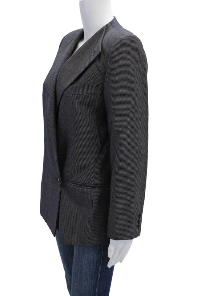 Chaqueta Blazer Giorgio Armani Mujer Lana Rayas Un Botón Azul Marino Talla S Foto 3 de 4