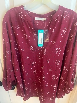 New Stitch Fix '' Lush'' Warren Split Neck Blouse Burgundy  2x (Non Smoking Home) 