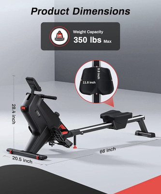 MERACH Rowing Machine Bluetooth Kinomap App, 350 lb Capacity, 66 in, Black