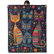 Boho Cat Blanket, Cozy Flannel Colorful Patterned Kittens Throw Blanket, Soft...