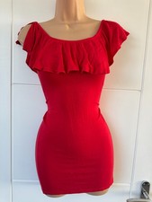 PrettyLittleThing Womens Red Frill Bodycon Mini Dress UK 8 S Off Shoulder B36