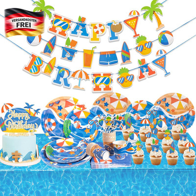Sommer Partygeschirr Set 20 Teile inklusive Girlanden, Teller Becher Servietten