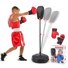 Kids Punching Bag with Stand Height Adjustable Boxing Equipment with Gloves
