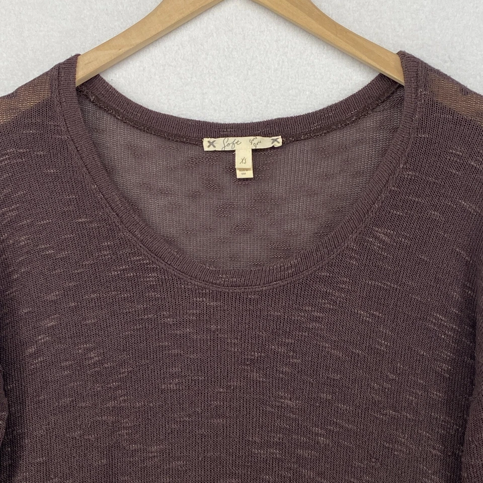 SOFT JOIE Top XS Viscose Blend Slub Top Scoop Neck Long Sleeve Brown - Image 4 of 4