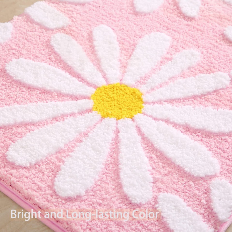 Pink Bathroom Rugs Cute Daisy Bath Mat White and Yellow Flower Decor