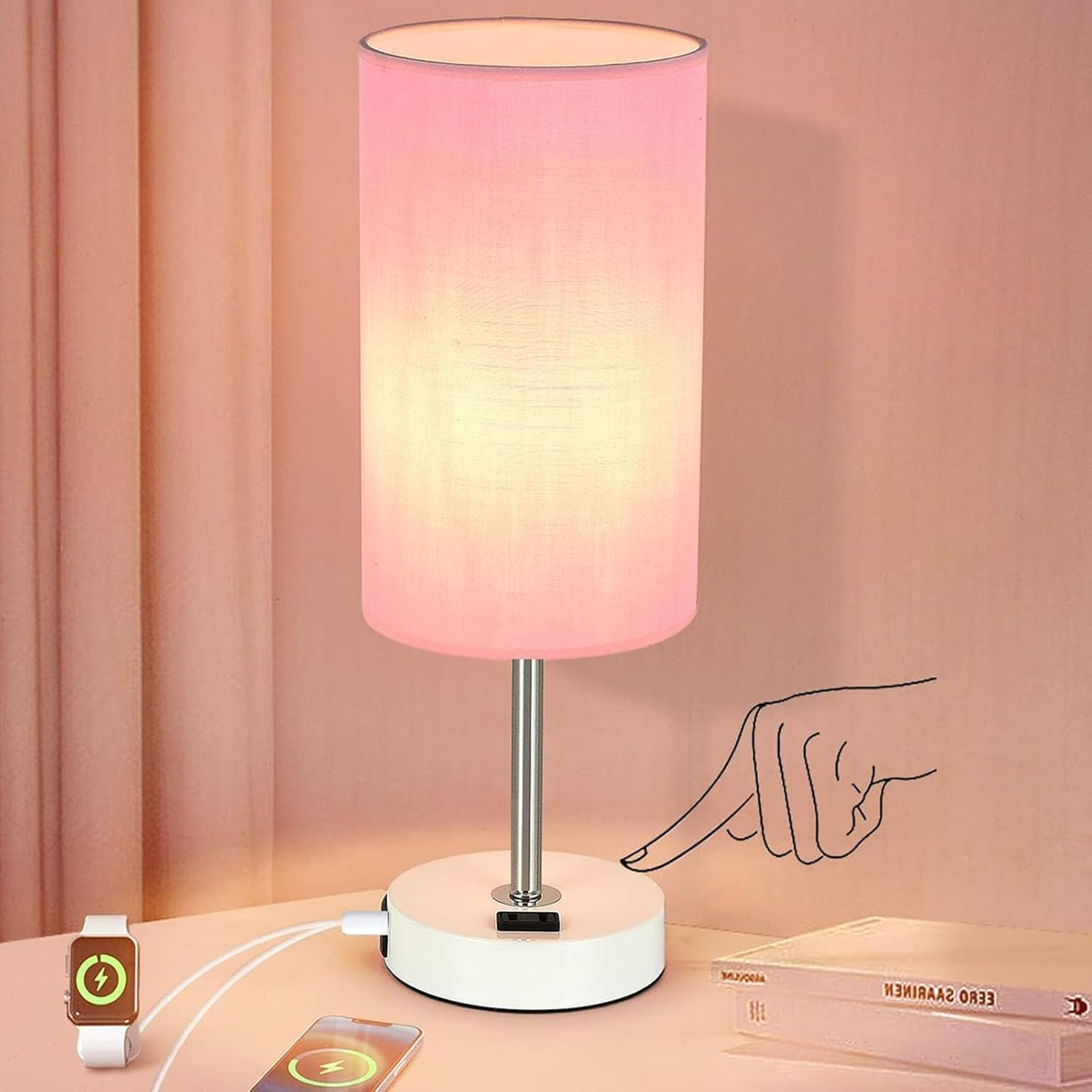 Table Lamp with USB Port - Desk Lamp Touch Lamp Bedside Lamps for Bedroom, 3 Way