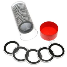 OnFireGuy Red Cap Tube & 20 Black Ring 36mm Coin Holders for 1/2oz Silver Koala
