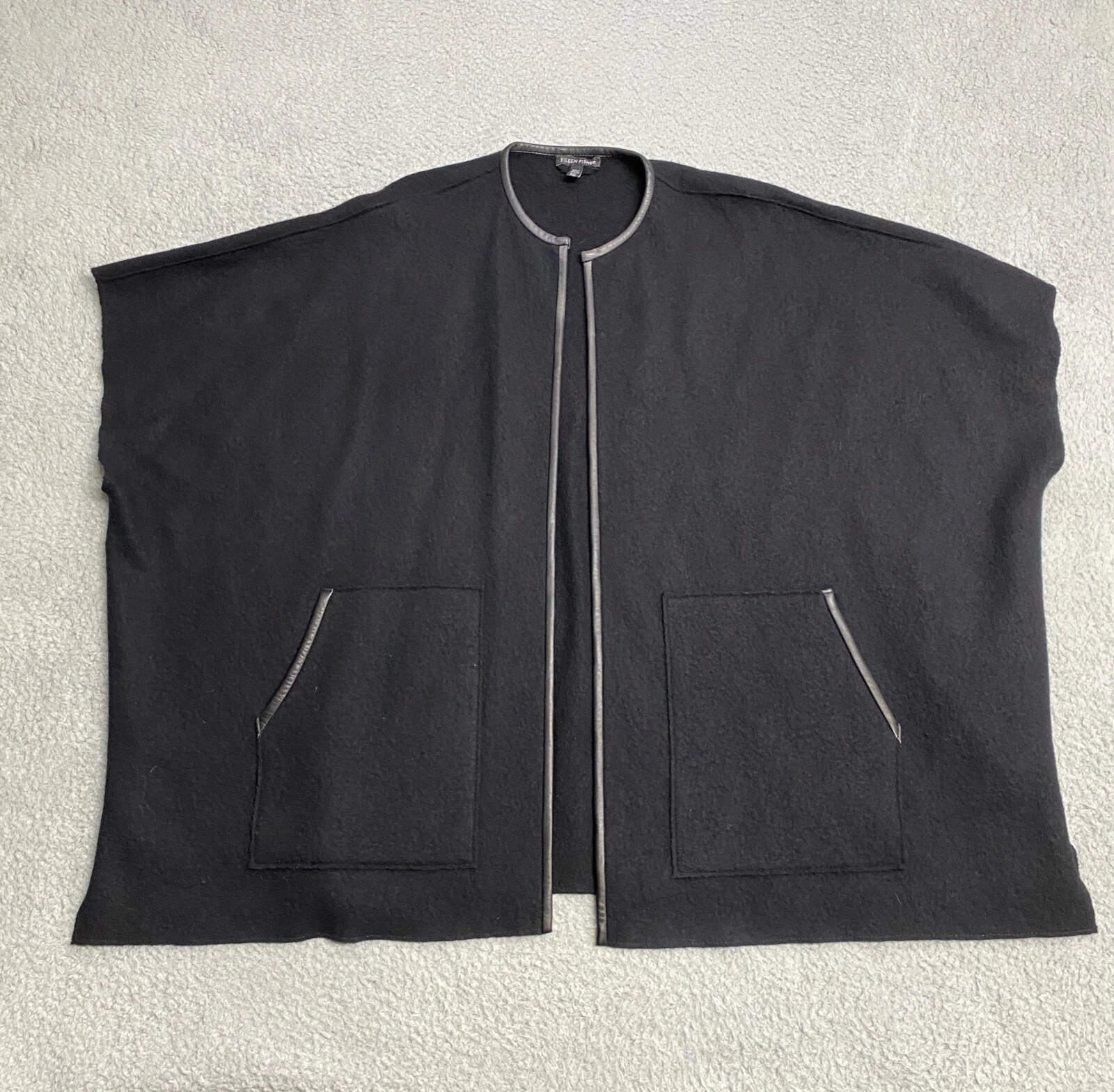 Eileen Fisher Poncho Women Small/Medium Black Oversized Open Pockets 100% Wool