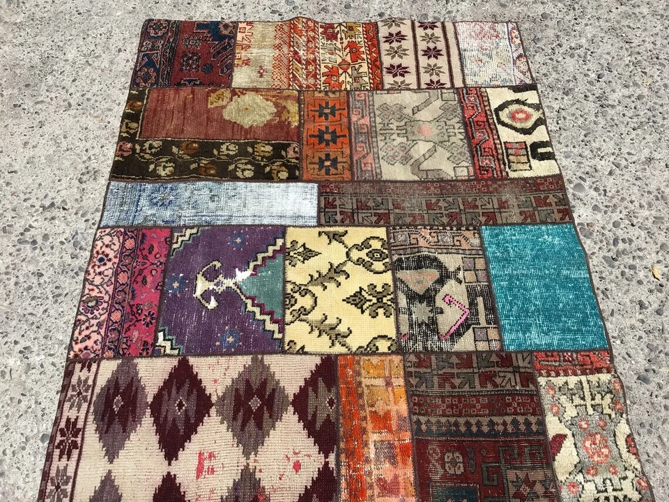 Patchwork Area rug, vintage 4x6 rug, vintage rugs, rug for bedroom,  - Image 4 of 4