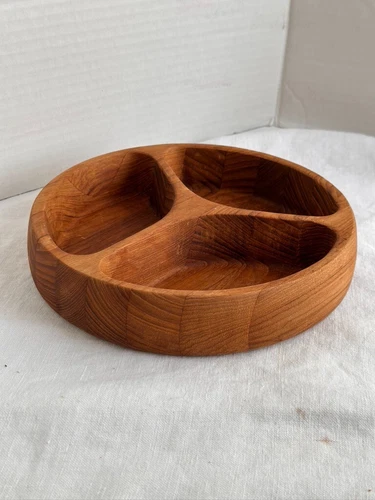 Dansk IHQ Mid Century Danish Modern Teak Wood Divided Bowl 9 inch Vintage