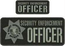 SECURITY ENFORCEMENT OFFICER EMB PATCH 4X10 AND 2X5 HOOK ON BACK GREY ON BLACK