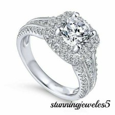 3CT Round Cut Diamond Lab-Created Engagement Wedding 14K White Gold Over Ring