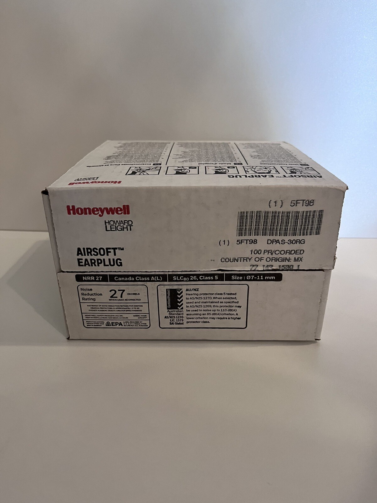 Honeywell Howard Leight DPAS-30RG / 5FT98 AirSoft® Earplugs NRR 27, 100 pair