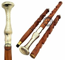 39" Vintage Brass Handle Wooden Walking Stick Designer Brown Wood Cane Victorian