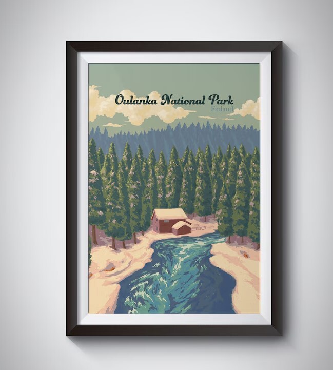 Póster del Parque Nacional Oulanka, póster de viaje de Finlandia, Kuusamo, Karhunkierros