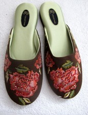 Stylish Brown with Peony Flowers embroidered Slippers from SXS - Size 7
