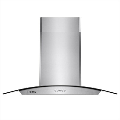 36 inch Stainless Steel Island Kitchen Range Hood Tempered Glass 3 Speed Touch