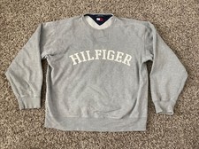 Vintage 90s Tommy Hilfiger Spellout Large Gray Crewneck Sweatshirt VTG