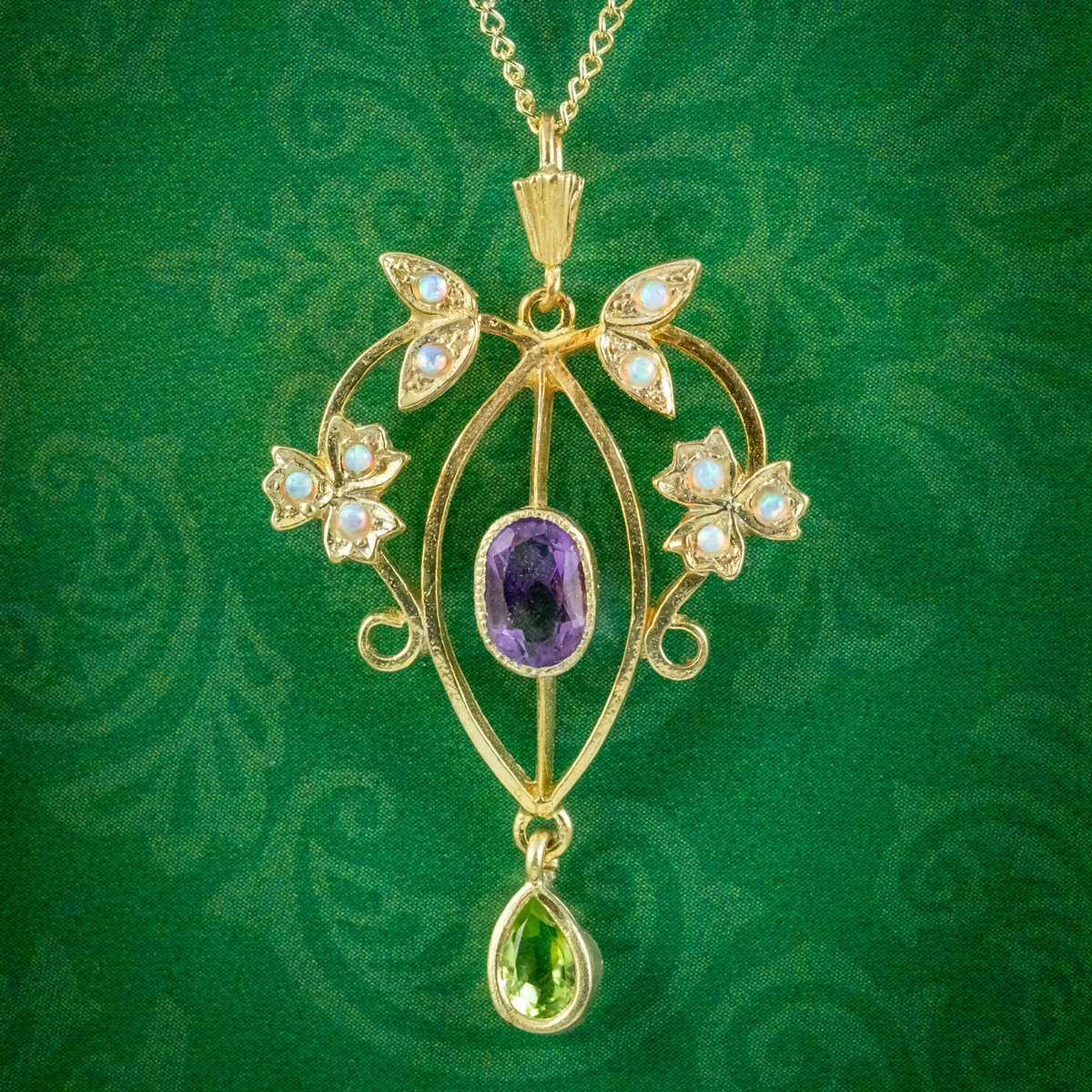 EDWARDIAN SUFFRAGETTE STYLE PENDANT NECKLACE STERLING SILVER 18CT GOLD GILT