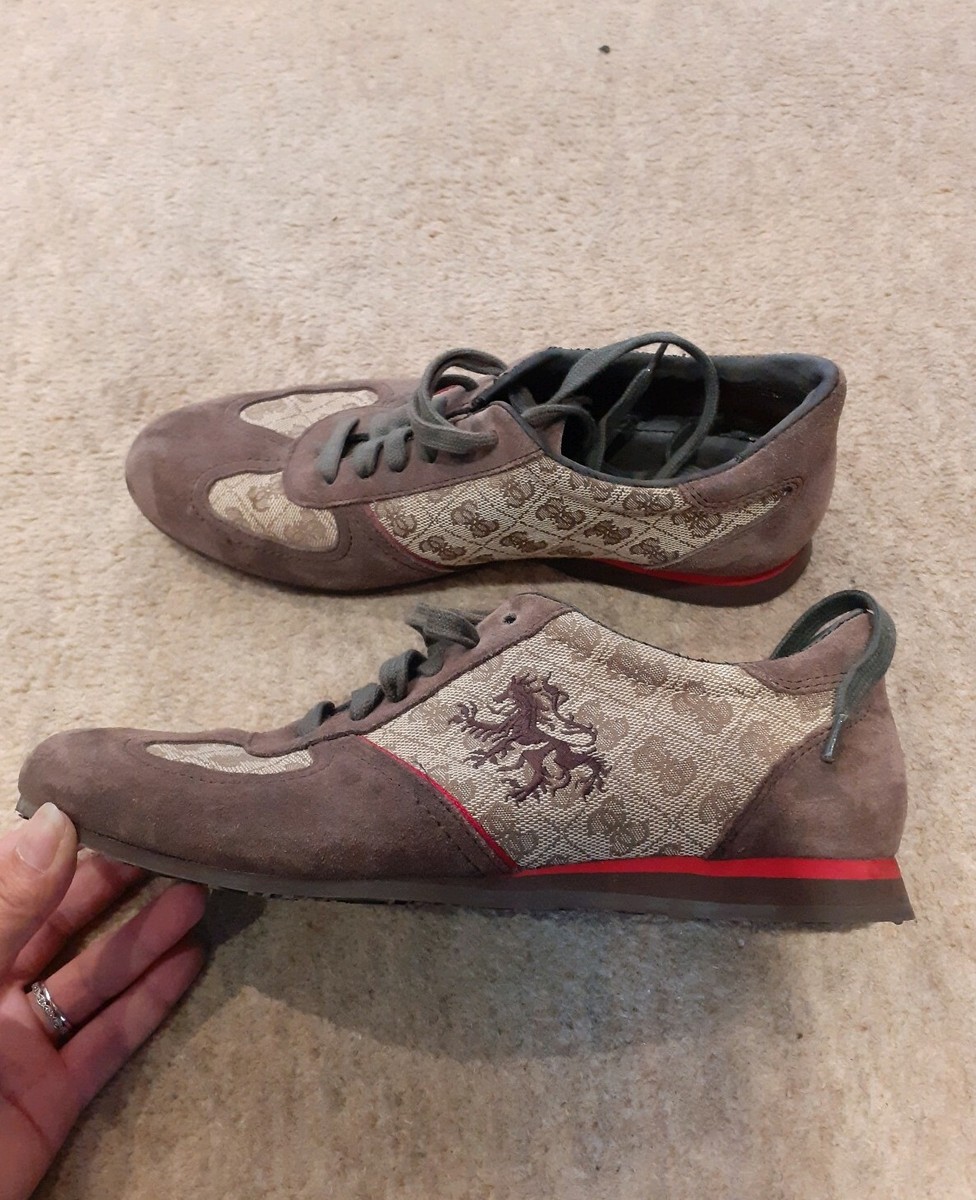 Guess Logo Brown leather/ canvas Flat Shoes sz uk/ EU 40- New