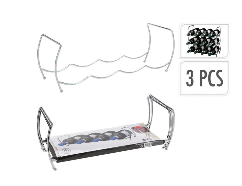 Cantinetta Porta Bottiglie Sovrapponibile Cromato Impilabile Acciaio Argento - Immagine 2 di 3