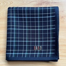 HANDKERCHIEF MEN'S POCKET SQUARE VINTAGE ART BLUE PLAIDS PLAIN COTTON 19" A-0686