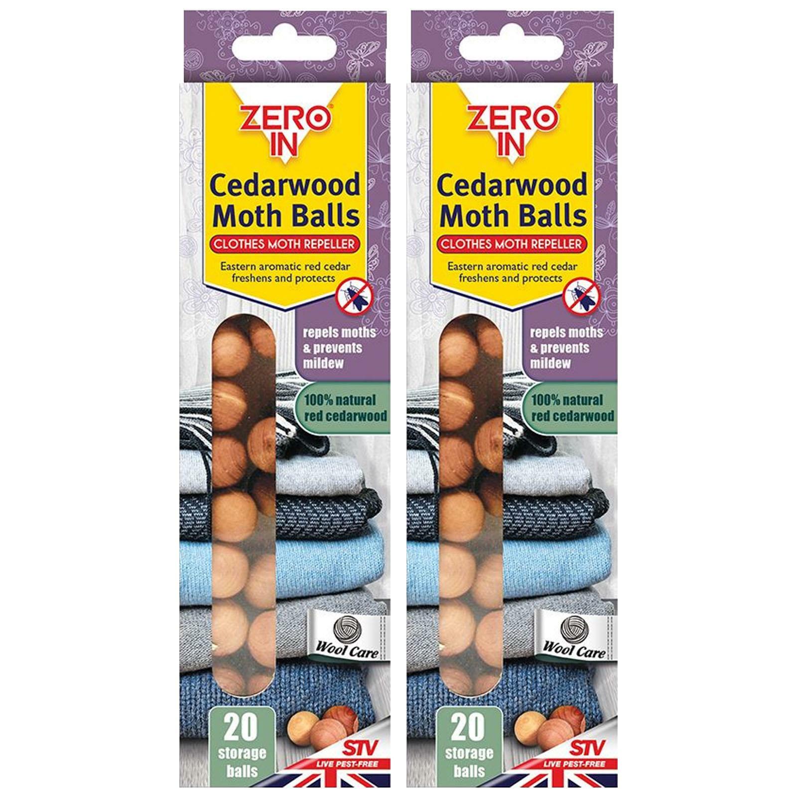 2 x ZERO IN CEDARWOOD MOTH BALLS REPELLER PREVENTS MILDEW TOTAL OF 40 BALLS