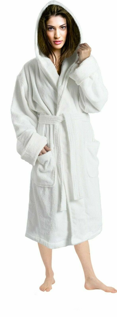 Hooded Dressing Gown For Ladies Women's Terry Cotton Hooded Bathrobe - Soft Dressing  Gown With Drawstring & V-Neck Robe Towel