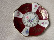 SMALL SWEET & ELEGANT HIGHLY GILDED PIN DISH RICH RED FLORAL PANELS ZEH SCHERZER