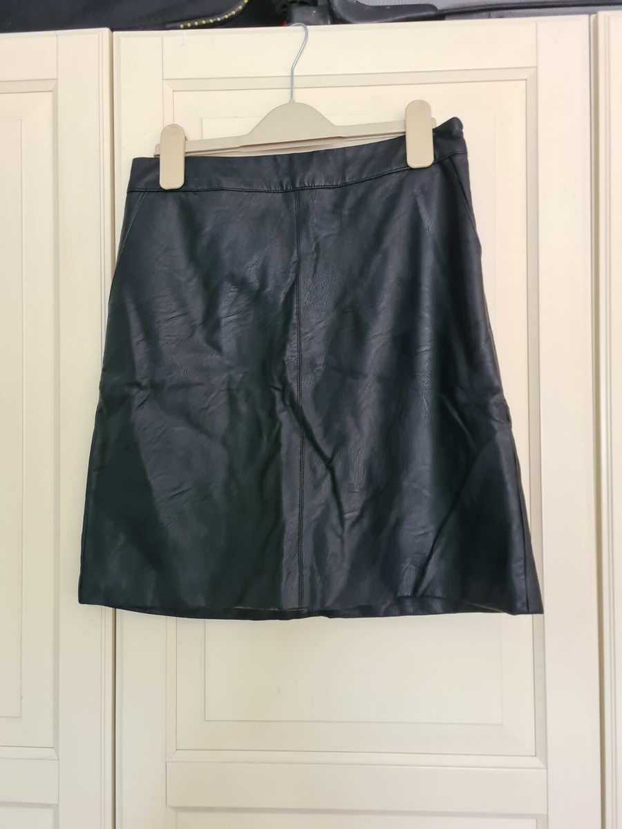 Topshop Womens Black Faux Leather Skirt, Size Tall, Exc