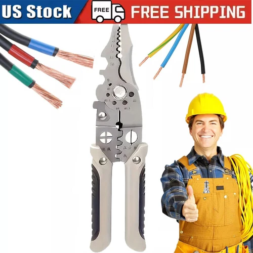 Multi-Function Electrician Pliers – Wire Stripper, Cutter, Crimper Tool - Picture 1 of 17